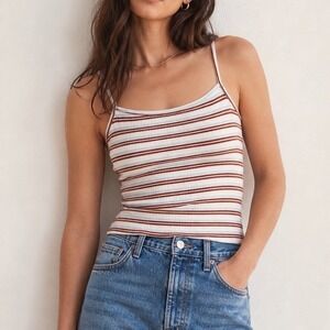 Madewell Striped Ribbed Knit Camisole XXS Tank Top Blue Brown